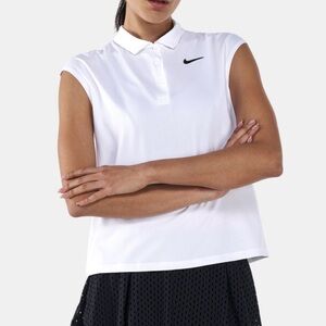Nike Women's Court White Sleeveless Polo Mesh Top